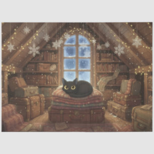 Whimsical Vintage Black Cat at the Attic Decoupage Tissue Paper