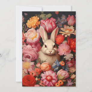 Whimsical Vintage Bunny Spring Blooms Holiday Card