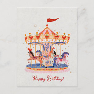 Whimsical Vintage Carousel Watercolor Postcard