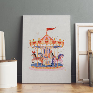 Whimsical Vintage Carousel Watercolor Poster