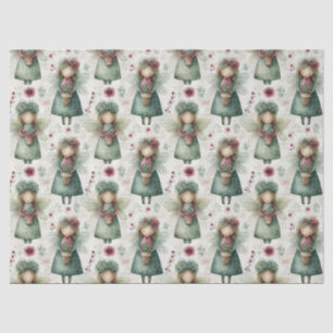 Whimsical Vintage Christmas Angel & Floral Tissue Paper