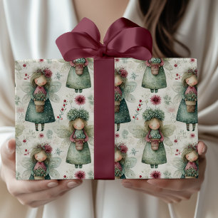 Whimsical Vintage Christmas Angel & Floral  Wrapping Paper