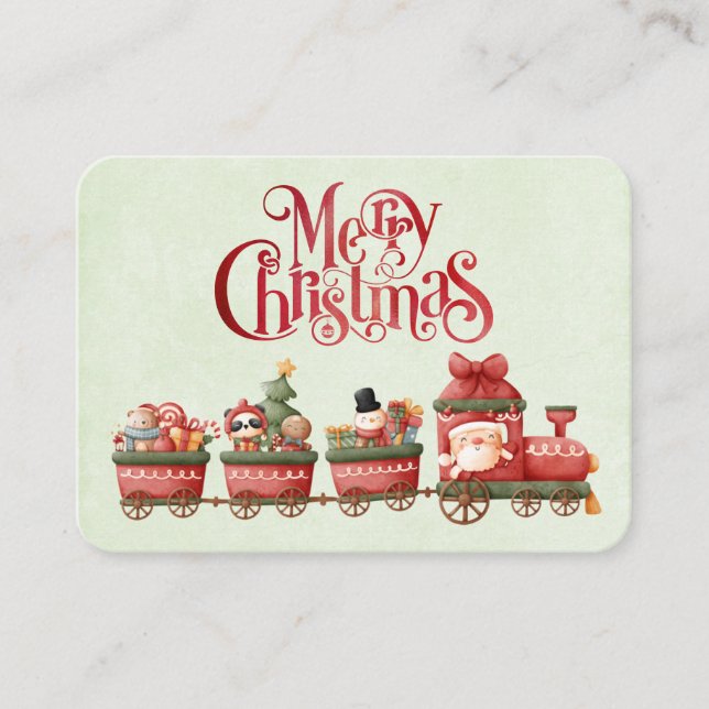 Whimsical Vintage Christmas Train with Toys Business Card (Front)