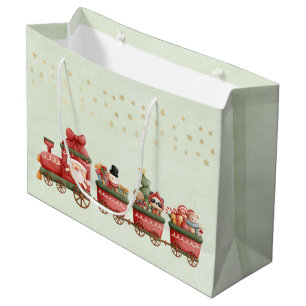 Whimsical Vintage Christmas Train with Toys Large Gift Bag