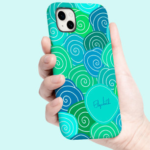 Whimsical Vintage Cute Blue Green Pattern Custom iPhone 14 Case
