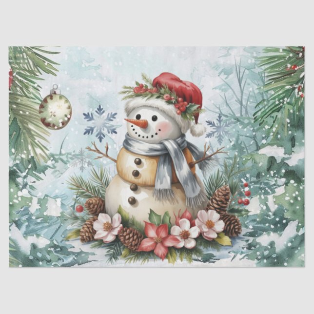 Whimsical Vintage Decoupage Christmas Snowman Tissue Paper (Front)