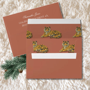 Whimsical Vintage Dimensional Illusion Pink Tiger Envelope