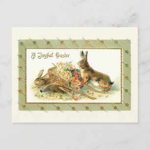 Whimsical Vintage Easter Bunnies & Daisies Postcard