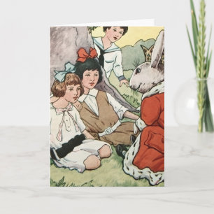 Whimsical Vintage Easter Bunny & Children Painting Holiday Card