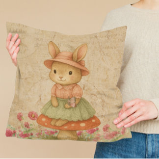 Whimsical Vintage Easter Bunny Pillow