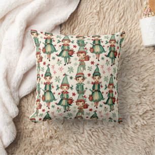 Whimsical  Vintage Elves Christmas  Seasonal Décor Cushion