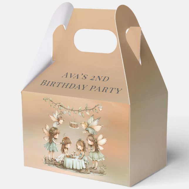 Whimsical Vintage Fairies Girl Birthday Party Favour Box (Back)