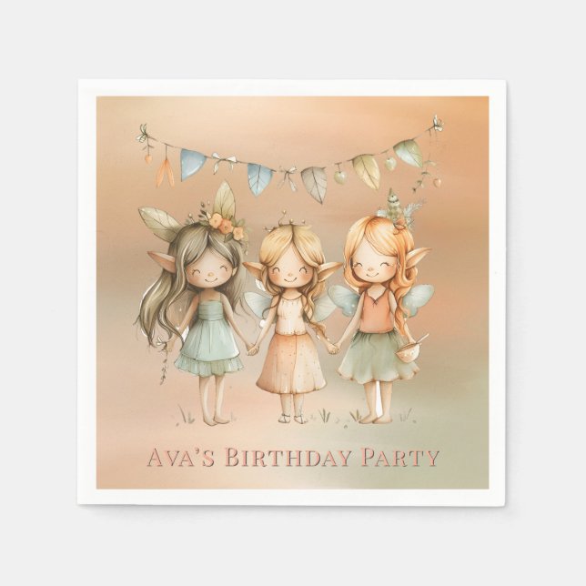 Whimsical Vintage Fairies Girl Birthday Party Napkin (Front)