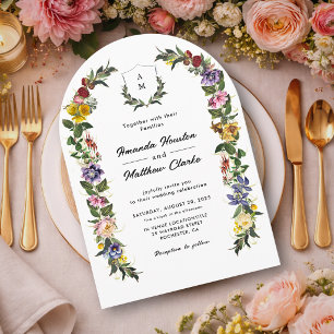 Whimsical Vintage Floral monogram wedding arch Invitation