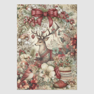 Whimsical Vintage Inspired Christmas Decoupage Tissue Paper