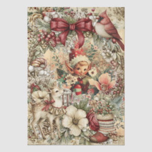 Whimsical Vintage Inspired Christmas Elf Decoupage Tissue Paper