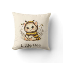 Whimsical Vintage Kitten Bee Costume Throw Pillow