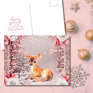Whimsical Vintage Pink Deer Christmas Holiday