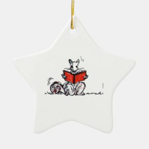 Whimsical Vintage Reading Squirrels Ceramic Ornament