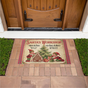 Whimsical Vintage Santa's Workshop Doormat