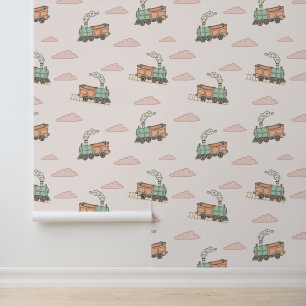 Whimsical Vintage Steam Engine Seamless Pattern Wallpaper