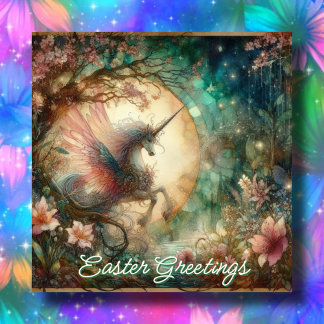 Whimsical Vintage Watercolor Unicorn Easter Holiday Card