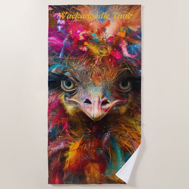 Whimsical Wackadoodle Colourful Bird Charm  Beach Towel (Front)