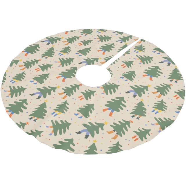 Whimsical Walking Christmas Trees Pattern Brushed Polyester Tree Skirt (Angled)
