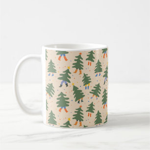 Whimsical Walking Christmas Trees Pattern Coffee Mug