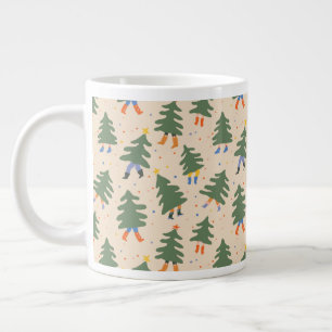 Whimsical Walking Christmas Trees Pattern Large Coffee Mug