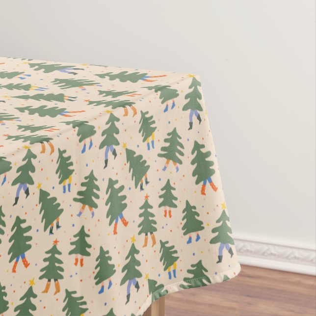 Whimsical Walking Christmas Trees Pattern Tablecloth (In Situ)