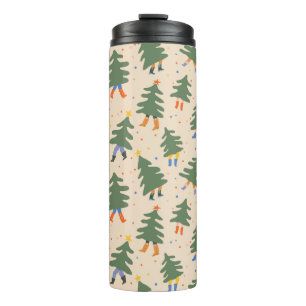 Whimsical Walking Christmas Trees Pattern Thermal Tumbler