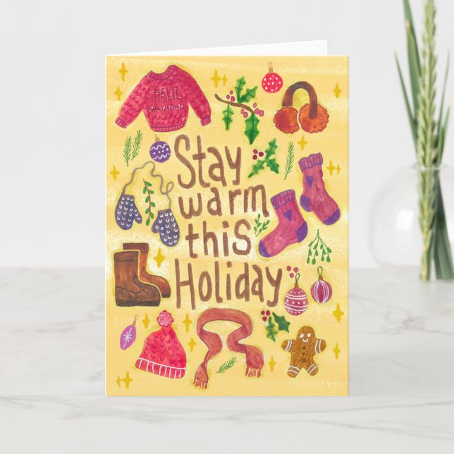 Whimsical Warm Cosy Season Hand Painted Cute Holiday Card (Front)