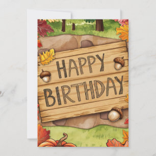 Whimsical Warm Forest Autumn Fall Happy Birthday Card