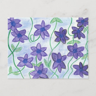 Whimsical Water-Colour Violet-Lilies River Postcard