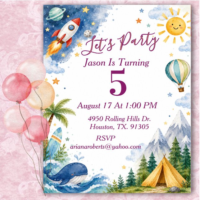 Whimsical Watercolor Adventure Birthday Party  Invitation (Creator Uploaded)