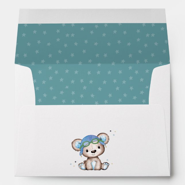 Whimsical Watercolor Aeroplane Pilot Teddy Bear Envelope (Back (Bottom))