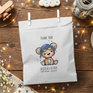 Whimsical Watercolor Aeroplane Pilot Teddy Bear Favour Bag