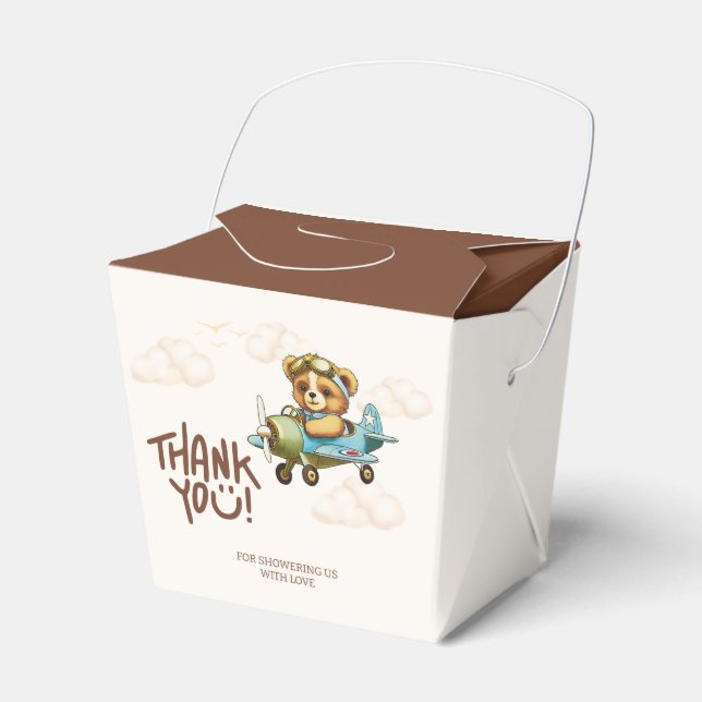 Whimsical Watercolor Aeroplane Teddy Bear Thank yo Favour Box (Front Side)