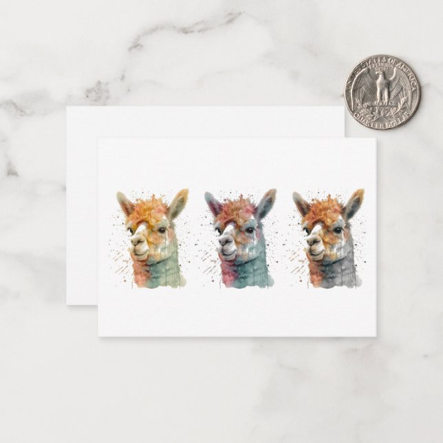 Whimsical Watercolor Alpacas Card (Front/Back In Situ)