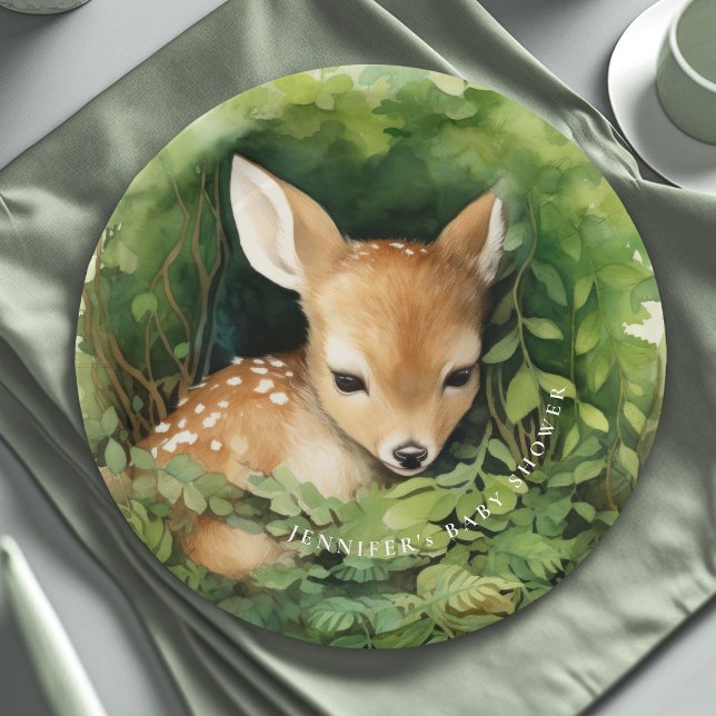 Whimsical Watercolor Baby Deer Baby Shower  Paper Plate (Creator Uploaded)