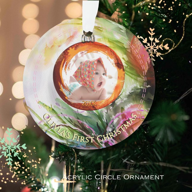 Whimsical Watercolor Baby's First Christmas Photo Ornament (Whimsical Watercolor Baby's First Christmas Photo Ornament)