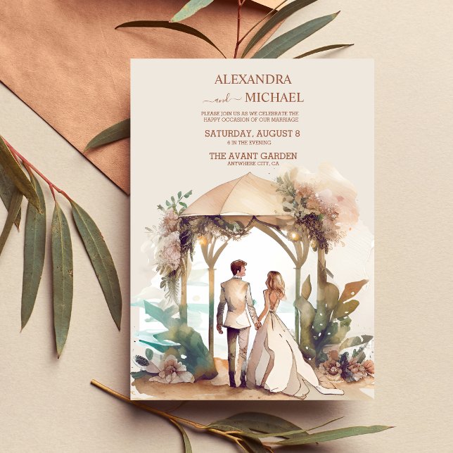 Whimsical Watercolor Beach Destination Wedding Invitation (Creator Uploaded)