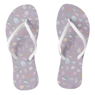 Whimsical Watercolor Beachy Seashells Thongs