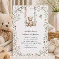 Whimsical Watercolor Bear Swing Garden Baby Shower