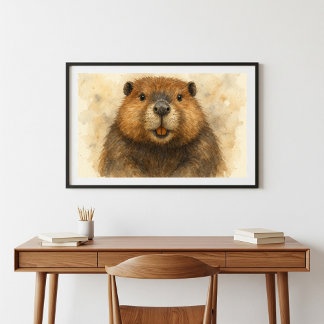 Whimsical Watercolor Beaver Portrait Poster
