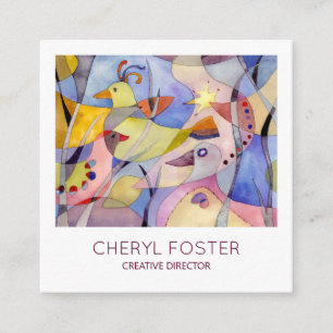 Whimsical Watercolor Birds Square Business Card