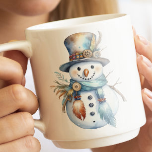 Whimsical Watercolor Boho Snowman Christmas  Coffee Mug