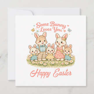 Whimsical Watercolor Bunny Family Happy Easter Holiday Card