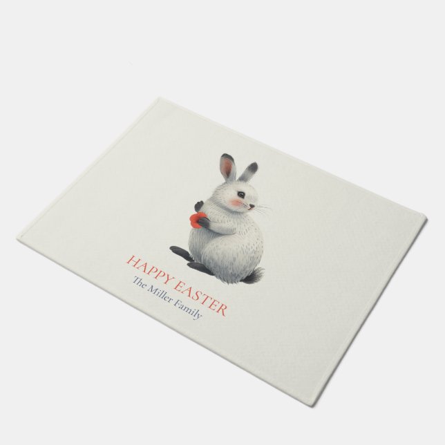 Whimsical Watercolor Bunny Meadow Easter  Doormat (Angled)
